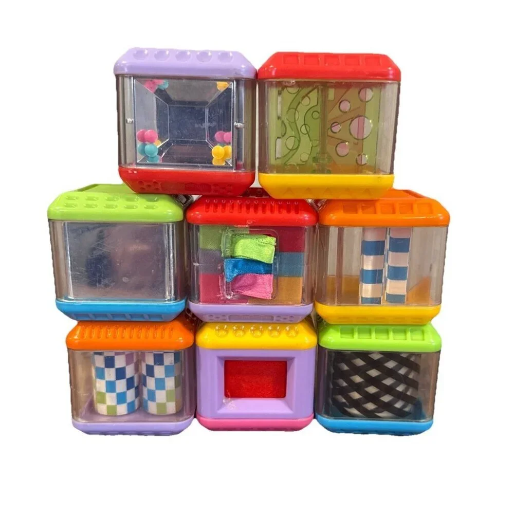 Fisher Price Vintage Peek A Boo Blocks Spinners Sensory Texture Mirrors Set Of 8